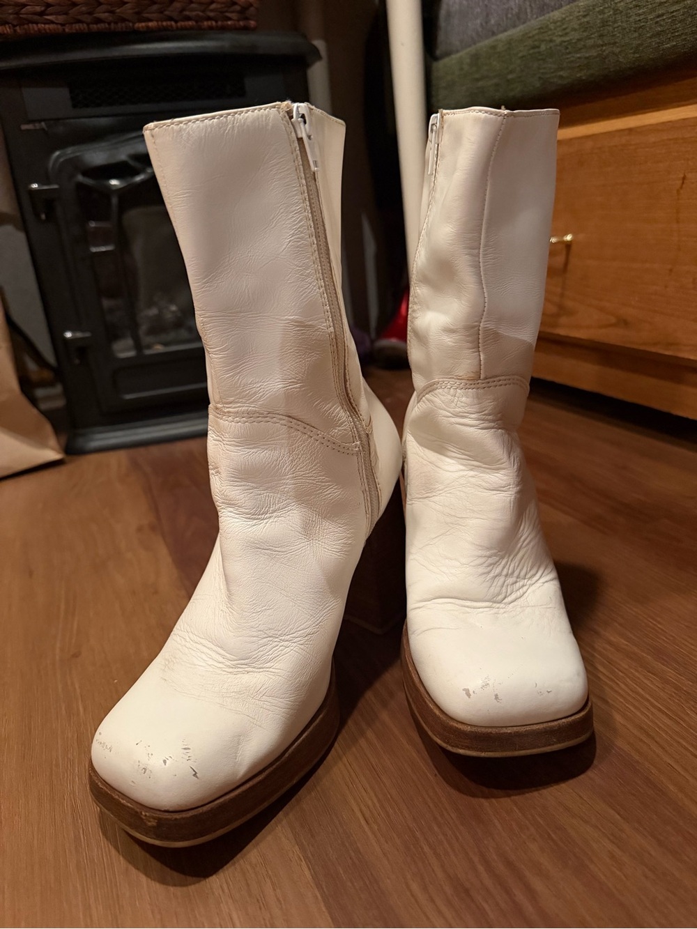 Candie's White Mid-Calf Platform Ankle Boots